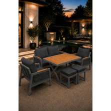 Asaella Mobilya Garden Serisi Balkon Takımı, 2-1-1 Gri Bahçe Takımı, (2'li Koltuk 70X150, 2 Tekli Koltuk 70X70, Masa 70X110, 2 Puf)