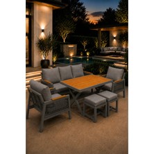 Asaella Mobilya Garden Serisi Balkon Takımı, 3-1-1 Gri Bahçe Takımı, (3'lü Koltuk 70X180, 2 Tekli Koltuk 70X70, Masa 70X110, 2 Puf)