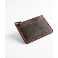%100 Hakiki Deri Taba / Vintage / Siyah Fermuarlı Mini Cüzdan Ince El Yapımı Unisex Kartlık 12 x 9 cm