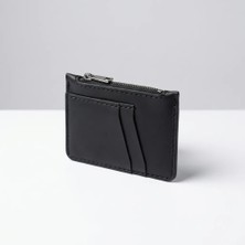 %100 Hakiki Deri Taba / Vintage / Siyah Fermuarlı Mini Cüzdan Ince El Yapımı Unisex Kartlık 12 x 9 cm