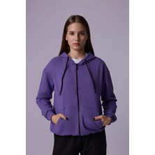 Defy's Kadın Oversize Kapüşonlu Fermuarlı Cepli Sweatshirt