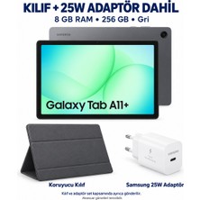 Samsung Galaxy Tab A11+ 8 GB Ram 256 GB Gri SM-X230 Tablet Seti + Kılıf + Samsung 25W Hızlı Şarj Adaptörü Dahil