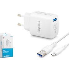 Nodar ND1009 Micro USB Qc 3.0 Hızlı Şarj Seti 18W 3.4A USB Adaptörlü 1 M Pvc Kablolu Beyaz