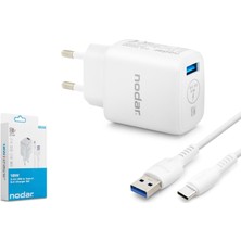 Nodar ND1010 Type-C Qc 3.0 Hızlı Şarj Seti 18W 3.4A USB Adaptörlü 1 M Pvc Kablolu Beyaz