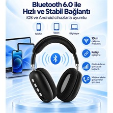 Bluetooth 6.0 Kablosuz Kulak Üstü Kulaklık Mikrofonlu 40MM Sürücü Tf Kart Destekli