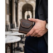 %100 Hakiki Deri Compact Erkek Cüzdan Taba Renk - Viral Tasarım 7X10 cm Mini Minimalist Dikey Cüzdan