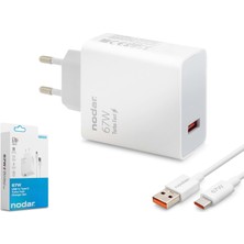 Nodar ND1008 Type-C Hızlı Şarj Seti 67W USB Adaptörlü 95 cm Pvc Kablolu Beyaz