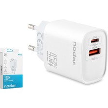 Nodar ND1013 USB Type-C Çift Çıkışlı Hızlı Şarj Adaptörü 45W Beyaz