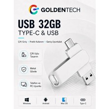 Golden Tech 2 In 1 Çift Taraflı Type-C USB 2.0 Metal USB Bellek