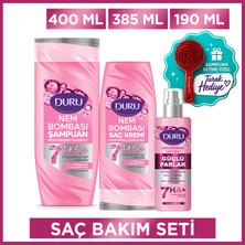 Duru Nem Bombası 7’li Hyaluronik Asit ve Seramidli Güçlü Parlak Saç Bakım Seti (Şampuan,saç Kremi,sprey Krem)