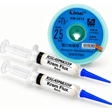 MHM Krem Flux 5cc 2’li Şırınga ve Kimei KM-2515 2,5mm Lehim Sökme Teli Seti ST19