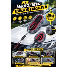 Stanvolt Teleskopik Saplı 2 Adet Mikrofiber Temizlik Fırça Seti Iz Bırakmaz Çizmez Toz Alma Aparatı Araba Yık