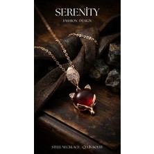 Serenity Kırmızı Opal Taşlı Kedi Figür Çelik Kolye