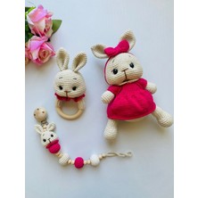 Adenya Amigurumi Örgü Tavşan Üçlü Set-Bej Pembe