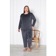 Asel Büyük Beden Kırmızı Likralı Soft Kadife Pijama Takımı