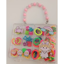 Ases Store Çantalı Kız Çocuk Saç Tokası Seti Renkli Desenli Çıtçıt Peluş ve Figürlü Kawai Bebek Toka Organizeri