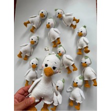 Adenya Amigurumi Örgü Ördek Oyun ve Uyku Arkadaşı-Beyaz Yeşil