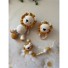 Adenya Amigurumi Örgü Aslan Üçlü Set-Hardal
