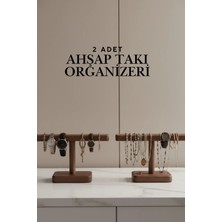 Myend 2'li Doğal Ahşap Takı Düzenleyici Seti, El Üretimi Takı Saat Standı Organizer