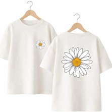 Playwear Papatyaa Sırt ve Ön Gögüs Baskılı %100 Pamuk Oversize Bol Regular Fit Bisiklet Yaka T-Shirt