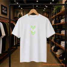 Playwear Şerit Baskılı %100 Pamuk Oversize Bol Regular Fit Bisiklet Yaka T-Shirt