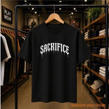 Playwear Sacrıfıce Baskılı %100 Pamuk Oversize Bol Regular Fit Bisiklet Yaka T-Shirt