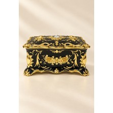 Rasha Collection Siyah Gold Çiçek Motifli Dekorasyon Takı ve Mücevher Kutusu