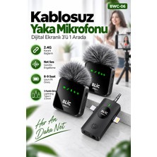 Blic Pro++ Bwc-06 3'ü 1 Arada 2.4g Kablosuz Çift Yaka Mikrofonu – Dijital Ekranlı, Type-C / Lightning / 3.5 mm