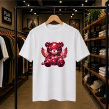 Playwear Parlak Kanaat Bear Gögüs Baskılı %100 Pamuk Oversize Bol Regular Fit Bisiklet Yaka T-Shirt
