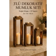 Myend 3'lü Dekoratif Ahşap Mumluk Seti, Tealight Mumluk Lüks Mum Salon Balkon Mumluğu