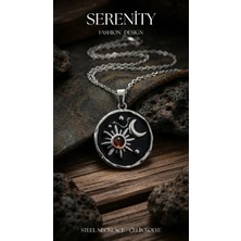 Serenity Siyah Mineli Daire Figür Çelik Kolye