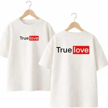 Playwear True Love Sırt ve Ön Gögüs Baskılı %100 Pamuk Oversize Bol Regular Fit Bisiklet Yaka T-Shirt