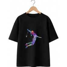 Playwear Valeybol Sımaç V1 Baskılı %100 Pamuk Oversize Bol Regular Fit Bisiklet Yaka T-Shirt