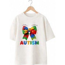 Playwear Farkındalık Kurdele Baskılı %100 Pamuk Oversize Bol Regular Fit Bisiklet Yaka T-Shirt