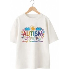 Playwear Farkındalık Accept Baskılı %100 Pamuk Oversize Bol Regular Fit Bisiklet Yaka T-Shirt