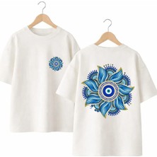 Playwear Deniz Yıldızı Nazar Sırt ve Göğüs Baskılı %100 Pamuk Oversize Bol Regular Fit Bisiklet Yaka T-Shirt