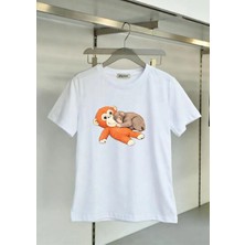 Playwear Gündem Sevimli Anne Sevgisi Maymun V1 Baskılı Regular Fit %100 Pamuk T-Shirt