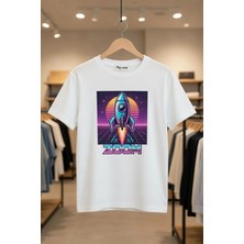 Playwear Unisex Rahat Kalıp Zoom Resim Roket Baskılı T-Shirt