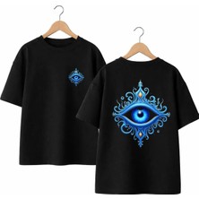 Playwear Mavi Göz Baskılı %100 Pamuk Oversize Bol Regular Fit Bisiklet Yaka T-Shirt