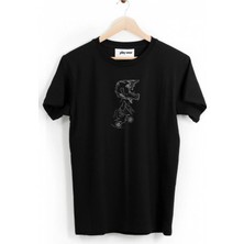 Playwear Play Wear Unisex Bol Kalıp Siyah Motorcu Kask Çizim Baskılı Cool Tasarım Kısa Kollu T-Shirt