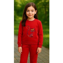 Playwear Takım Sweatshirt Parçalı Kedi V1 Baskılı Kız Erkek Çocuk Bisiklet Yaka3 4-5-6-7-8-9-10-11-12YAŞ