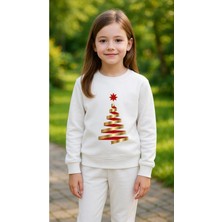 Playwear Takım Sweatshirt Sarı Kurdele Yıldız Baskılı Kız Erkek Çocuk Bisiklet Yaka3 4-5-6-7-8-9-10-11-12YAŞ
