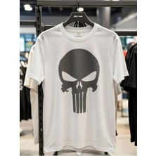 Playwear Play Wear Unisex Bol Kalıp Siyah Tişört Punisher Dark Logo Beyaz Renk