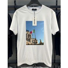 Playwear Play Wear Unisex Bol Kalıp Italya V 2 Bisiklet Yaka Baskılı T-Shirt