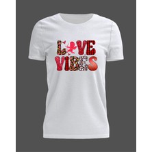 Gadali Unisex Love Vibes Baskılı Günlük Kısa Kollu T-Shirt