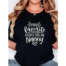 Megstill Kadın Kısa Kol Yazlık Tişört Bisiklet Yaka Baskılı Oversize T-Shirt - Siyah