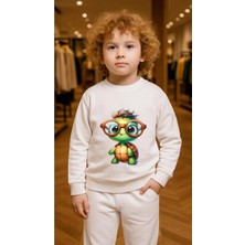 Playwear Çocuktakım Sweatshirt Gözlüklü K Baskılı Kız Erkek Çocuk Bisiklet Yaka3 4-5-6-7-8-9-10-11-12YAŞ