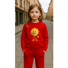 Playwear Çocuktakım Sweatshirt Ayçicek Çizme Baskılı Kız Erkek Çocuk Bisiklet Yaka3 4-5-6-7-8-9-10-11-12YAŞ