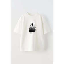 Nmg Tekstil Unisex Beyaz Oversize Pamuk Zirve Tırmanış Spor Baskılı Örme T-Shirt