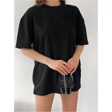 Jakarlı Unisex Siyah Spor Bisiklet Yaka Pamuk Oversize Boyfriend T-Shirt